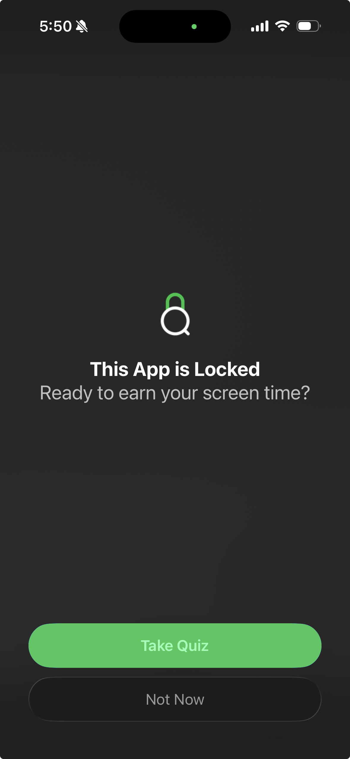 QuizLok lock screen — This App is Locked, Ready to earn your screen time?