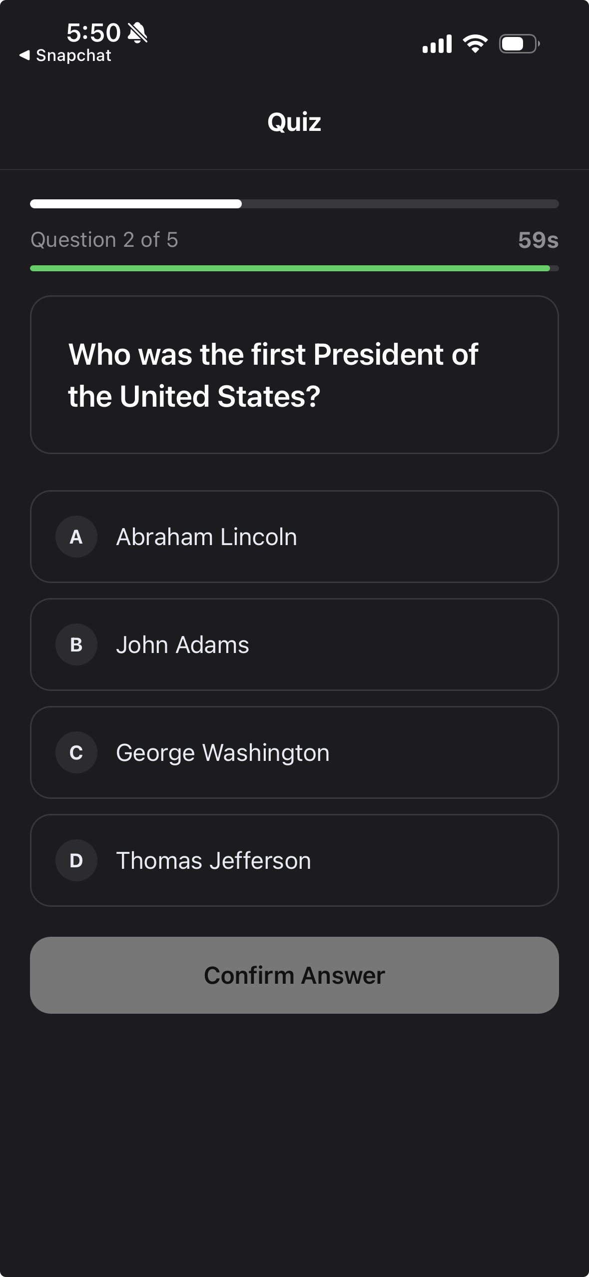QuizLok quiz screen — answer questions to earn screen time